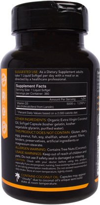 Herb-sa Sports Research, Vitamin D3 With Organic Coconut Oil, 5000 IU, 360 Softgels