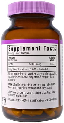 الفيتامينات، البيوتين Bluebonnet Nutrition, Biotin, 5,000 mcg, 120 Veggie Caps