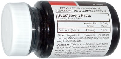 الفيتامينات، حمض الفوليك Carlson Labs, Folic Acid, 400 mcg, 300 Tablets