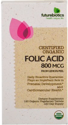 الفيتامينات، حمض الفوليك FutureBiotics, Folic Acid From Lemon Peel, 800 mcg, 120 Organic Veggie Tabs