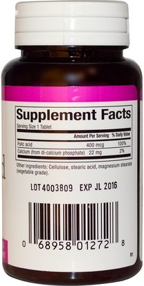 الفيتامينات، حمض الفوليك Natural Factors, Folic Acid, 400 mcg, 90 Tablets