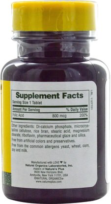 الفيتامينات، حمض الفوليك Natures Plus, Folic Acid, 800 mcg, 90 Tablets