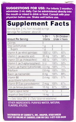 الفيتامينات، الفيتامينات المتعددة، الأطفال الفيتامينات Zarbees, Naturals, Baby, Multivitamin, with Iron, Natural Grape Flavor, 2 fl oz (59 ml)