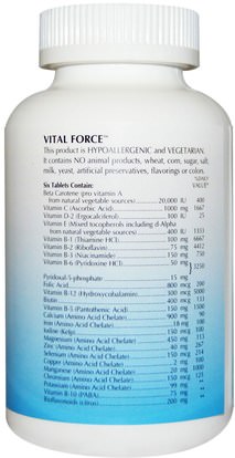 الفيتامينات، الفيتامينات Eclectic Institute, Vital Force, Vitamin and Mineral Supplement, 180 Tablets