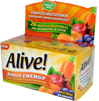 الفيتامينات، الفيتامينات Natures Way, Alive!, Daily Energy, 60 Tablets