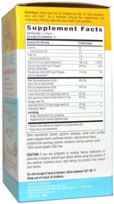 الفيتامينات، الفيتامينات قبل الولادة Country Life, Baby Care, Prenatal Omega 3-6-9, Lemon, 90 Softgels