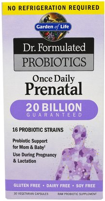 الفيتامينات، الفيتامينات قبل الولادة، البروبيوتيك Garden of Life, Dr. Formulated Probiotics, Once Daily Prenatal, 30 Veggie Caps