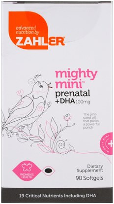 الفيتامينات، الفيتامينات قبل الولادة Zahler, Mighty Mini Prenatal + DHA, 100 mg, 90 Softgels