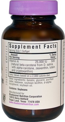 الفيتامينات، المكملات الغذائية، الكاروتينات Bluebonnet Nutrition, Natural Beta-Carotene, 25,000 IU, 90 Softgels