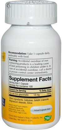 الفيتامينات، المكملات الغذائية، الحديد Natures Way, Iron Chelated, 18 mg, 100 Capsules