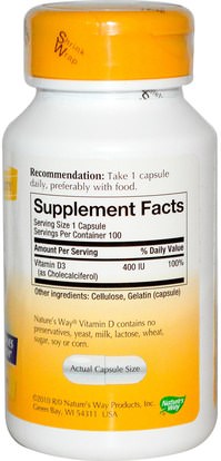 الفيتامينات، المكملات الغذائية Natures Way, Vitamin D-400, Natural Dry Form, 100 Capsules