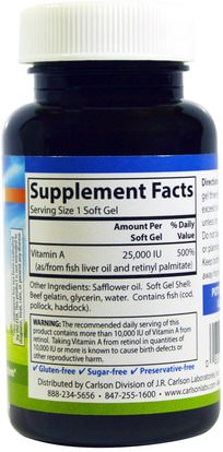الفيتامينات، فيتامين أ Carlson Labs, Vitamin A, 25,000 IU, 100 Soft Gels