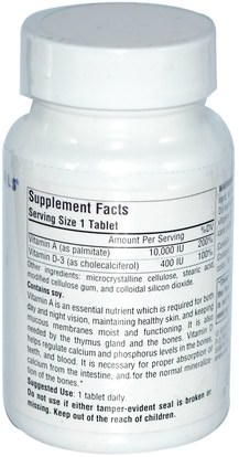 الفيتامينات، فيتامين أ & د Source Naturals, A & D, 10,000 IU/400 IU, 250 Tablets