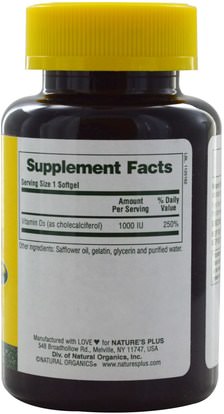 الفيتامينات، فيتامين أ & د، فيتامين d3 Natures Plus, Vitamin D3, 1000 IU, 180 Softgels