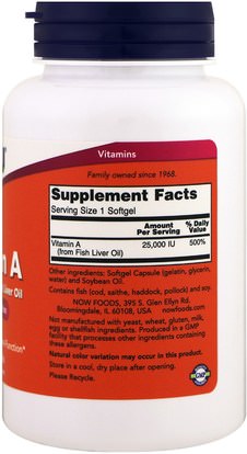 الفيتامينات، فيتامين أ، فيتامين أ & د Now Foods, Vitamin A, 25,000 IU, 250 Softgels