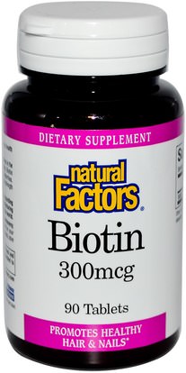 الفيتامينات، فيتامين ب، البيوتين Natural Factors, Biotin, 300 mcg, 90 Tablets