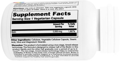 الفيتامينات، فيتامين ب، البيوتين Solaray, Biotin, 5,000 mcg, 60 Veggie Caps