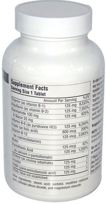 الفيتامينات، فيتامين ب المعقدة 100 Source Naturals, B-125, 125 mg, 90 Tablets
