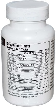 الفيتامينات، فيتامين ب المعقدة 50 Source Naturals, B-50 Complex, 50 mg, 100 Tablets