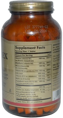 الفيتامينات، فيتامين ب المعقدة Solgar, B-Complex 100, 250 Tablets