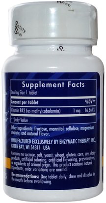 الفيتامينات، فيتامين ب Enzymatic Therapy, B12 Infusion, Energy, 30 Chewable Tablets