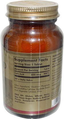الفيتامينات، فيتامين ب، حمض الفوليك Solgar, Folic Acid, 800 mcg, 250 Tablets