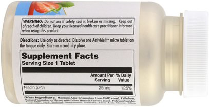 الفيتامينات، فيتامين ب KAL, Niacin, Strawberry, 25 mg, 200 Micro Tablets