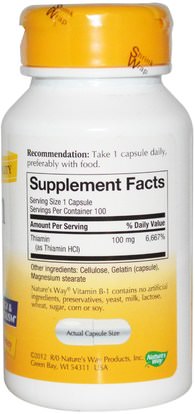 الفيتامينات، فيتامين ب Natures Way, Vitamin B-1, 100 mg Thiamin HCl, 100 Capsules