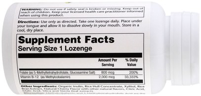 الفيتامينات، فيتامين ب Solaray, Methyl B-12 Methyl Folate, Cherry Flavor, 60 Lozenges