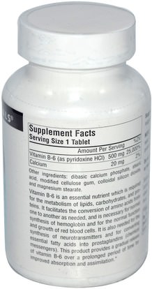 الفيتامينات، فيتامين ب Source Naturals, B-6, 500 mg, 100 Tablets