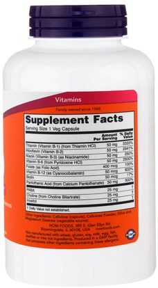 الفيتامينات، فيتامين ب، فيتامين ب المعقدة، فيتامين ب معقدة 50 Now Foods, B-50, 250 Veg Capsules