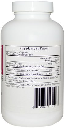 الفيتامينات، فيتامين ب، فيتامين ب 1 - الثيامين Cardiovascular Research Ltd., Ecological Formulas, Allithiamine (Vitamin B1), 50 mg, 250 Capsules