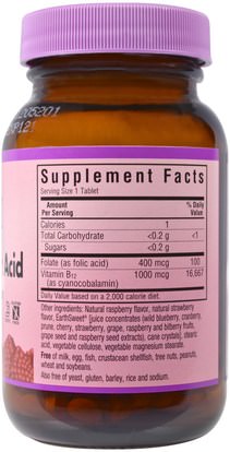 الفيتامينات، فيتامين ب، فيتامين ب 12 Bluebonnet Nutrition, EarthSweet Chewables, Vitamin B-12 & Folic Acid, Natural Raspberry Flavor, 180 Chewable Tablets