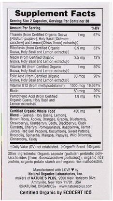 الفيتامينات، فيتامين ب، فيتامين ب 12 Natures Plus, Source of Life Garden, Organic Vitamin B12, 60 Veggie Caps