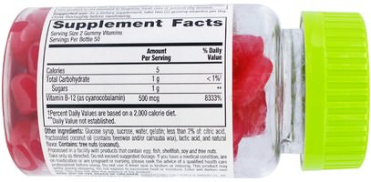 الفيتامينات، فيتامين ب، فيتامين b12، منتجات حساسة للحرارة VitaFusion, B12, Natural Raspberry Flavor, 500 mcg, 100 Gummies