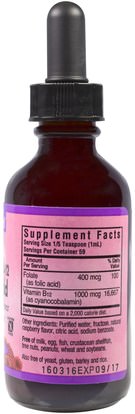 الفيتامينات، وفيتامين ب، وفيتامين ب 12، وفيتامين ب 12 - السائل Bluebonnet Nutrition, Liquid Vitamin B-12 & Folic Acid, Natural Raspberry Flavor, 2 fl oz (59 ml)
