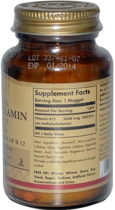 الفيتامينات، وفيتامين ب، وفيتامين ب 12، وفيتامين ب 12 - ميثيلكوبالامين Solgar, Sublingual Methylcobalamin (Vitamin B12), 5000 mcg, 60 Nuggets
