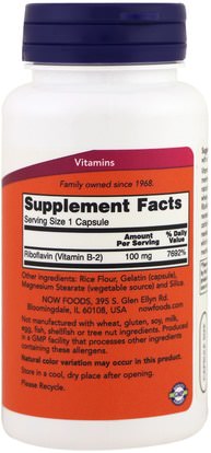 الفيتامينات، فيتامين ب، فيتامين b2 - الريبوفلافين Now Foods, B-2, 100 mg, 100 Capsules