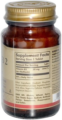 الفيتامينات، فيتامين ب، فيتامين b2 - الريبوفلافين Solgar, Vitamin B2, 50 mg, 100 Tablets