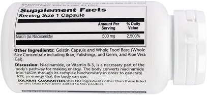الفيتامينات، فيتامين ب، فيتامين b3، النياسين دافق مجانا Solaray, Niacinamide, 500 mg, 100 Capsules