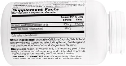 الفيتامينات، فيتامين ب، فيتامين b3، النياسين دافق مجانا Solaray, No Flush Niacin, 500 mg, 200 Vegetarian Capsules