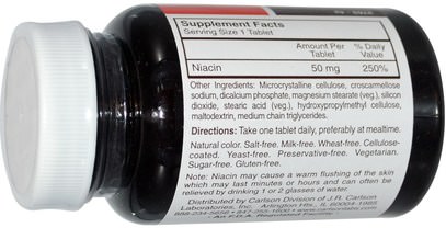 الفيتامينات، فيتامين ب، فيتامين b3، فيتامين b3 - النياسين Carlson Labs, Niacin, 50 mg, 300 Tablets