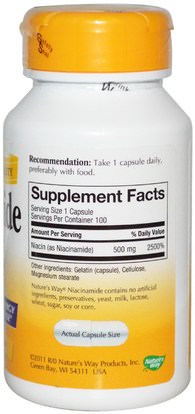 الفيتامينات، فيتامين ب، فيتامين b3، فيتامين b3 - النياسين Natures Way, Niacinamide, 500 mg, 100 Capsules