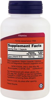 الفيتامينات، فيتامين ب، فيتامين b3، فيتامين b3 - النياسين Now Foods, Niacin, 500 mg, 100 Capsules