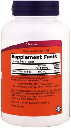 الفيتامينات، فيتامين ب، فيتامين b3، فيتامين b3 - النياسين Now Foods, Niacin, 500 mg, 250 Tablets