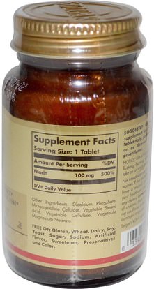 الفيتامينات، فيتامين ب، فيتامين b3، فيتامين b3 - النياسين Solgar, Niacin (Vitamin B3), 100 mg, 100 Tablets