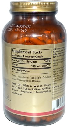 الفيتامينات، فيتامين ب، فيتامين b3، فيتامين b3 - النياسين Solgar, Niacin (Vitamin B3), 500 mg, 250 Vegetable Capsules
