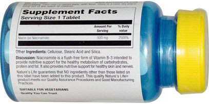 الفيتامينات، فيتامين ب، فيتامين b3، فيتامين b3 - نياكيناميدي Natures Life, Niacinamide, 500 mg, 100 Tablets