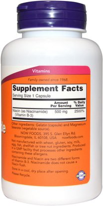 الفيتامينات، فيتامين ب، فيتامين b3، فيتامين b3 - نياكيناميدي Now Foods, Niacinamide, 500 mg, 100 Capsules