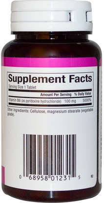 الفيتامينات، فيتامين ب، فيتامين b6 - البيريدوكسين Natural Factors, B6, Pyridoxine HCl, 100 mg, 90 Tablets